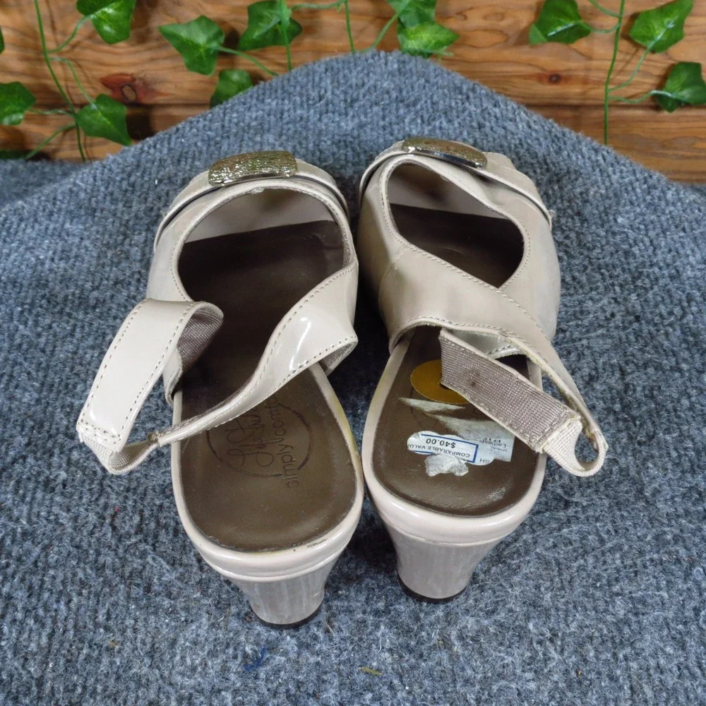 LifeStride Simply Comfort Women Slingback Peep Toe Heel Sz 8M Dress Beige Patent